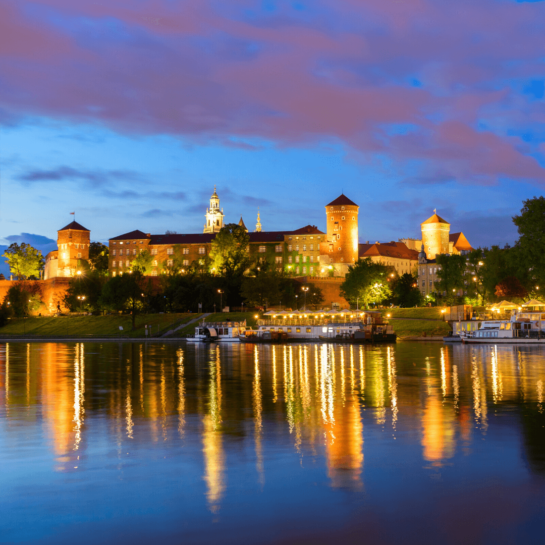 Wawel, wzgórze wawelskie nocą