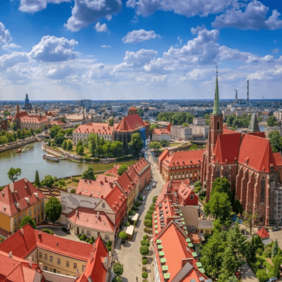 Wrocław z lotu ptaka widok na centrum